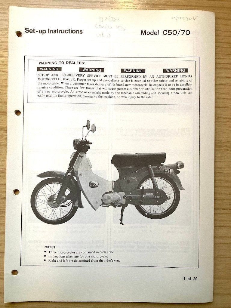 Honda C50 C70 1977 Set-up Instructions, Motoren, Handleidingen en Instructieboekjes, Honda, Verzenden