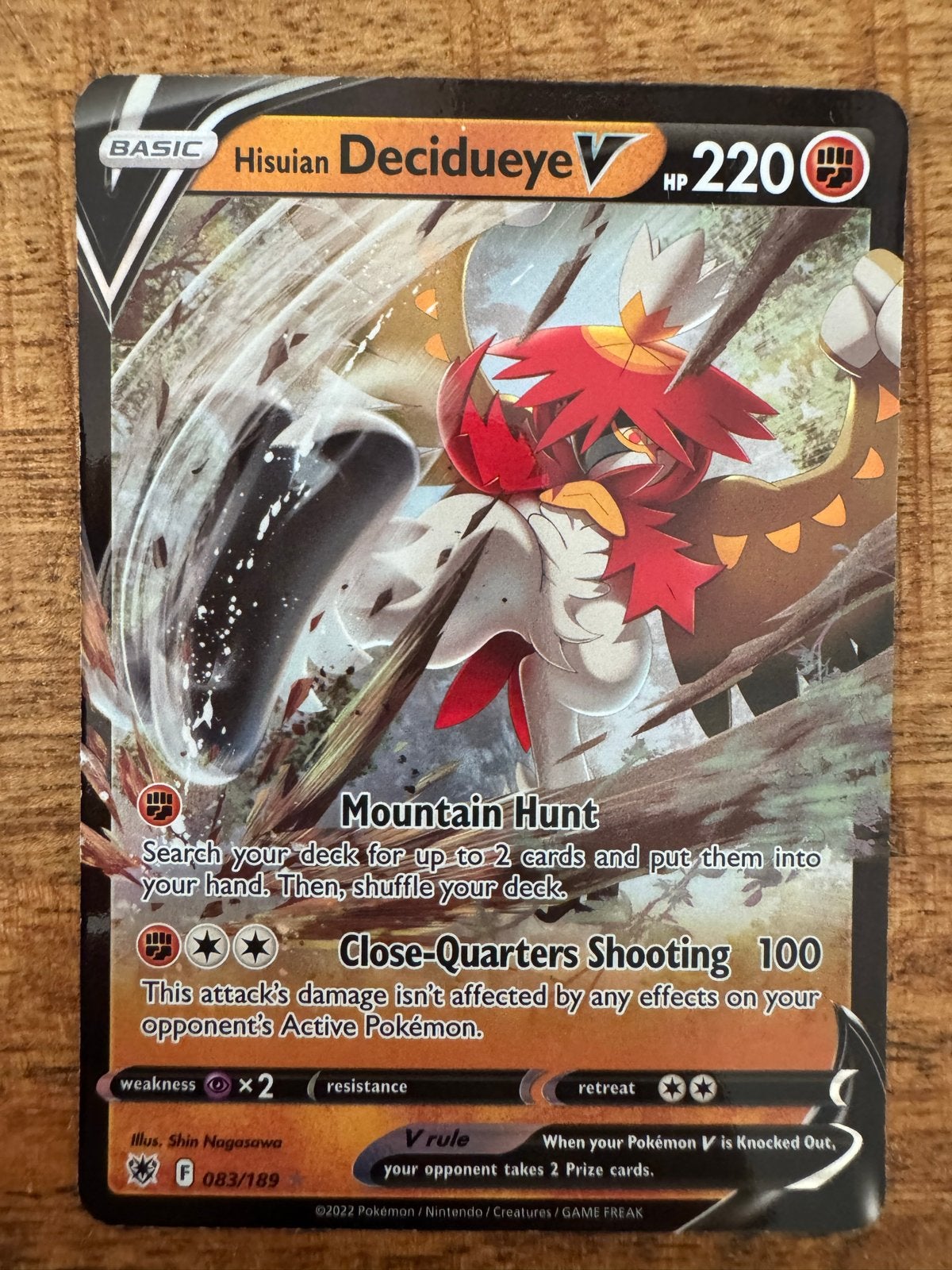Hisuian Decidueye V Pokémon kaart (083/189), Ophalen of Verzenden, Zo goed als nieuw, Losse kaart