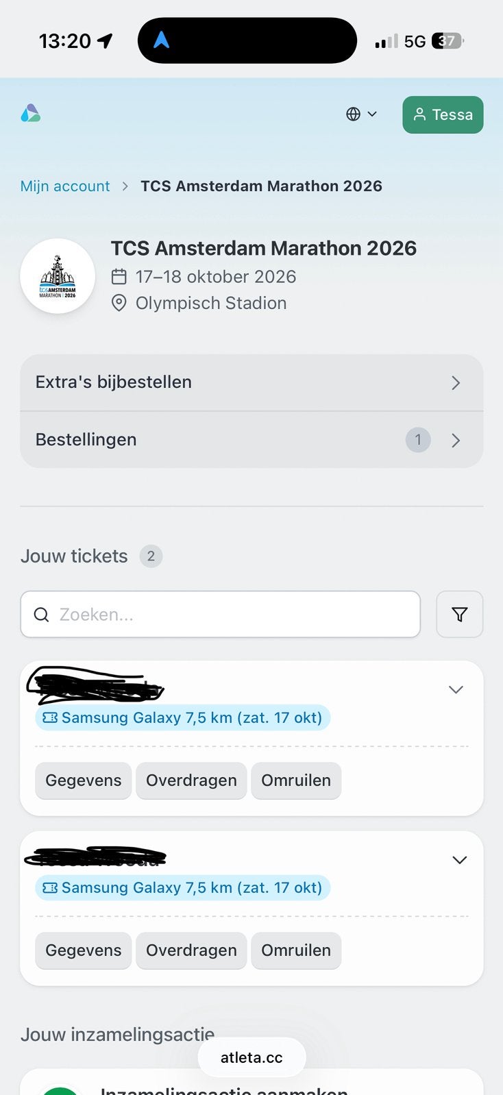 TCA amsterdam marathon 2026, Tickets en Kaartjes, Twee personen, Oktober