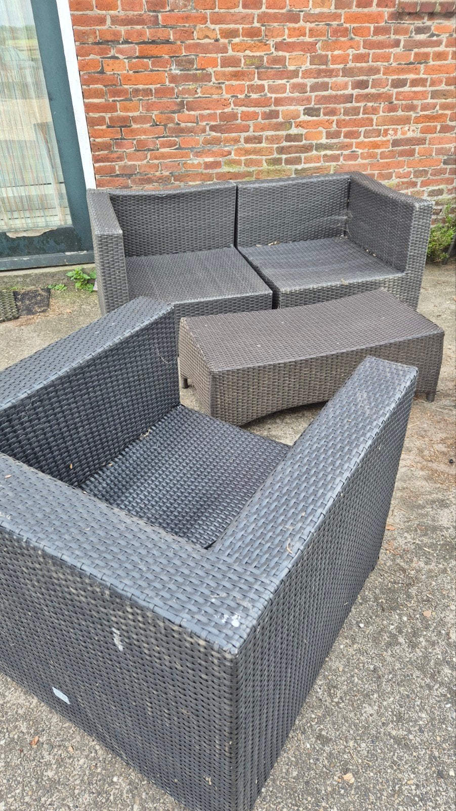 Wicker tuinset, 4 zitplaatsen, Gebruikt, Bijzettafel, Ophalen of Verzenden