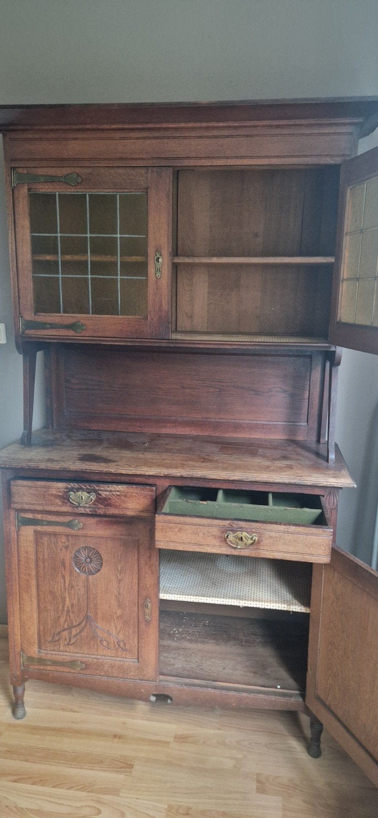 Antieke tweedelige kast - Dressoir met vitrinekast, Antiek en Kunst, Ophalen