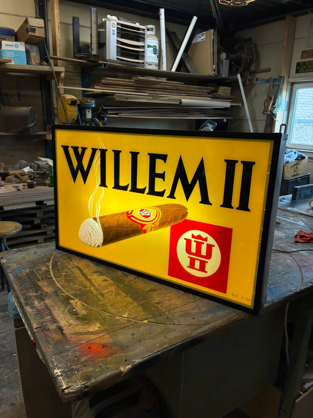 Willen 2 sigaren oude lichtbak lichtreclame., Antiek en Kunst, Ophalen