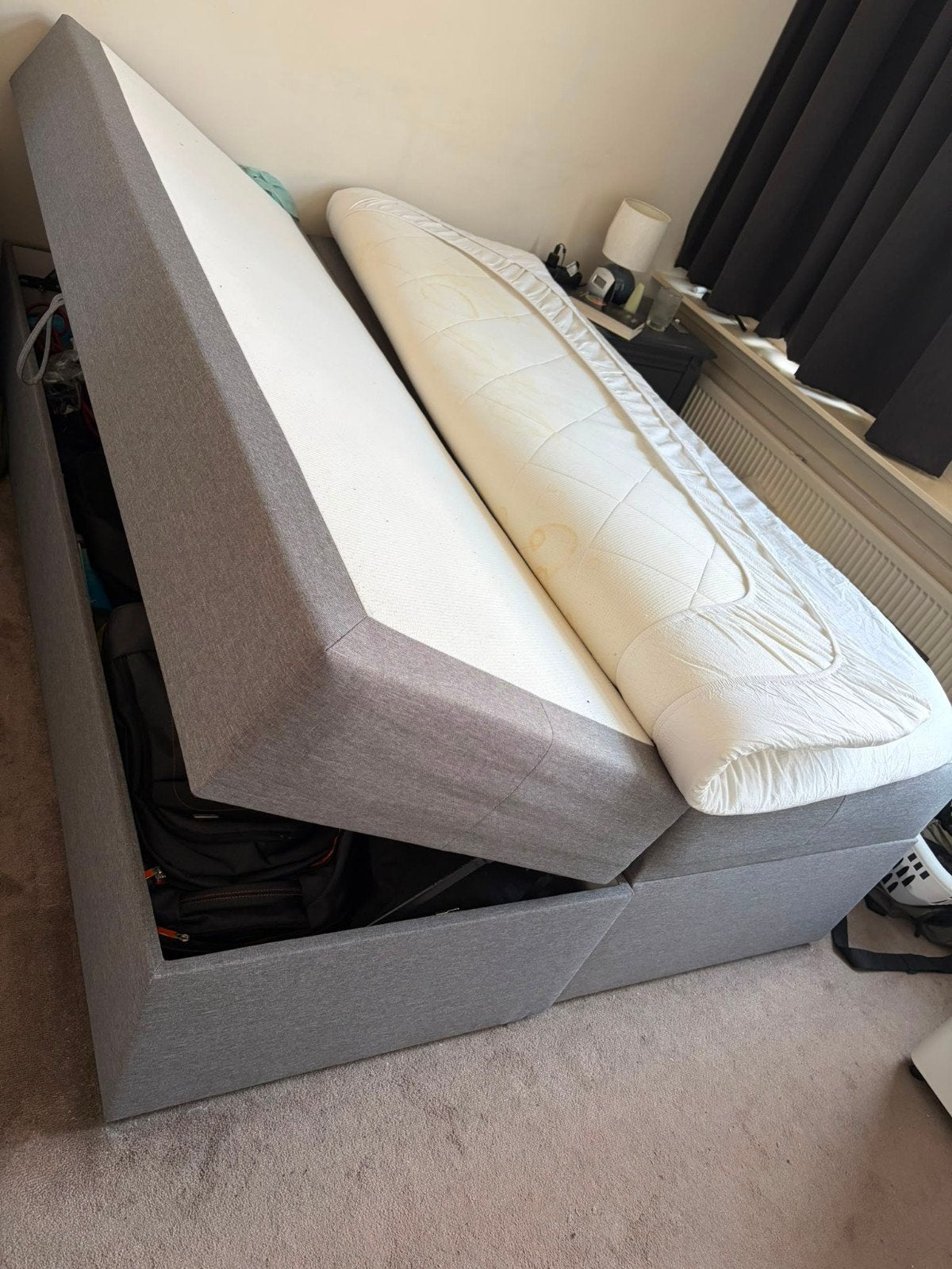 Twijfelaar bed 140x200 met opbergruimte en topper, Ophalen, 140 cm, Twijfelaar, 200 cm