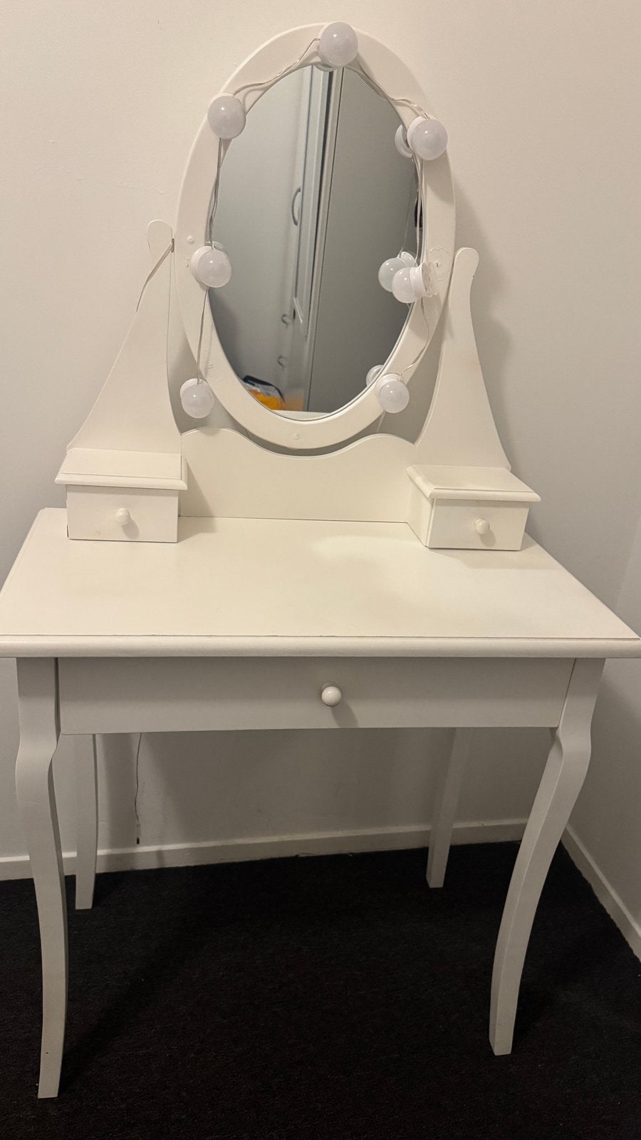Witte kaptafel met spiegel en verlichting, Ophalen of Verzenden, Zo goed als nieuw, 50 tot 100 cm, Minder dan 100 cm