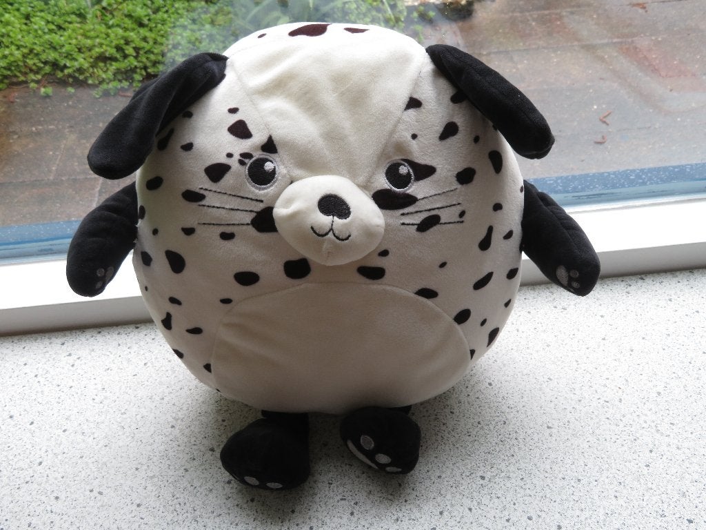 Poes of Dalmatiër van Hema wit zwart velours kussen vorm, Hema, Zo goed als nieuw, Wasbaar, Middelgroot (20 tot 80 cm)