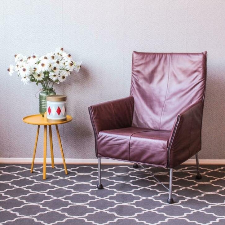 2x Montis Charly fauteuil Aubergine rvs onderstel, Niet ingevuld, Niet ingevuld, Leer, Ophalen of Verzenden