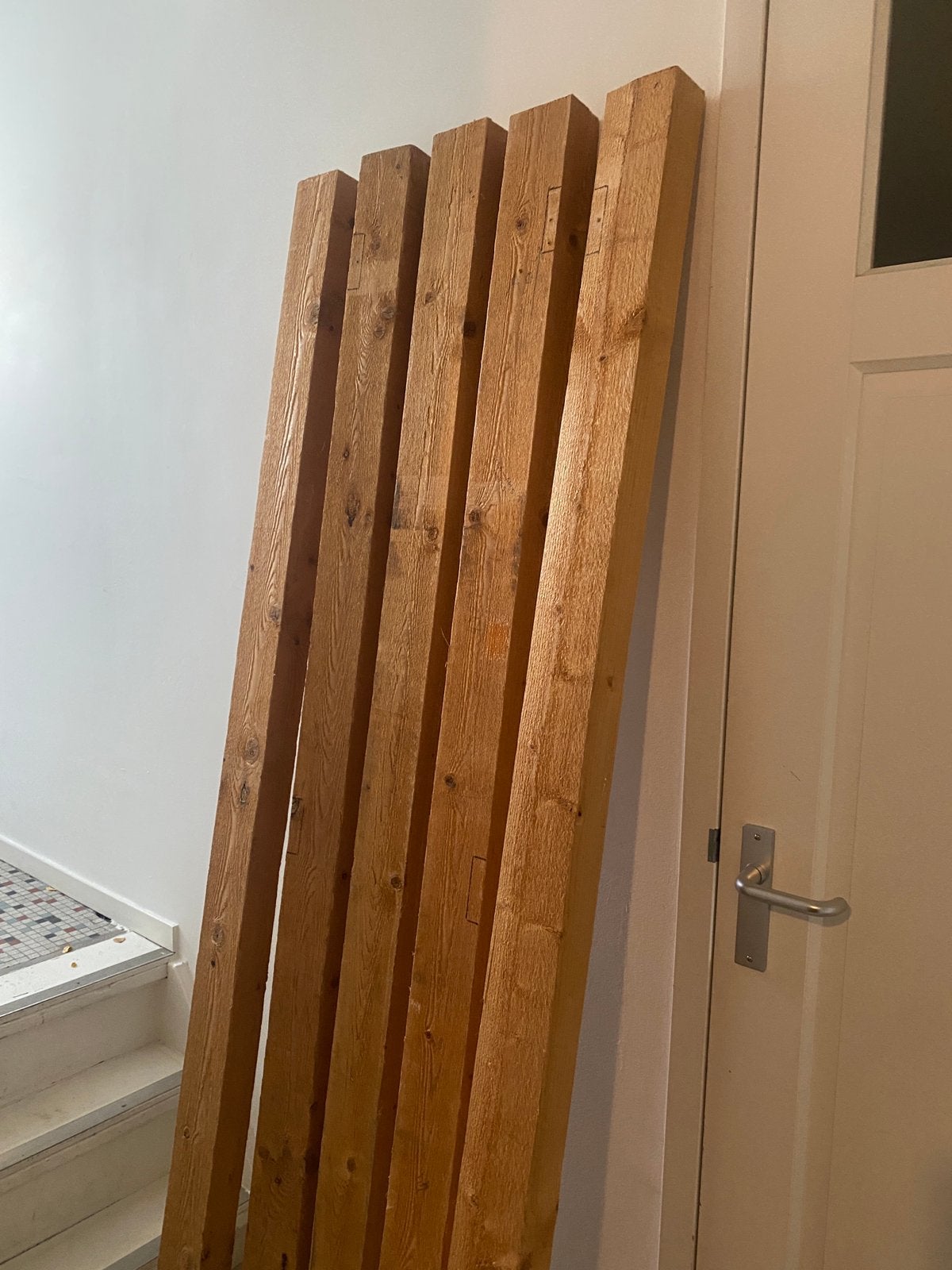 5 houten balken ongeschaafd, Doe-het-zelf en Verbouw, Ophalen, Gebruikt, 200 tot 250 cm, 50 mm of meer