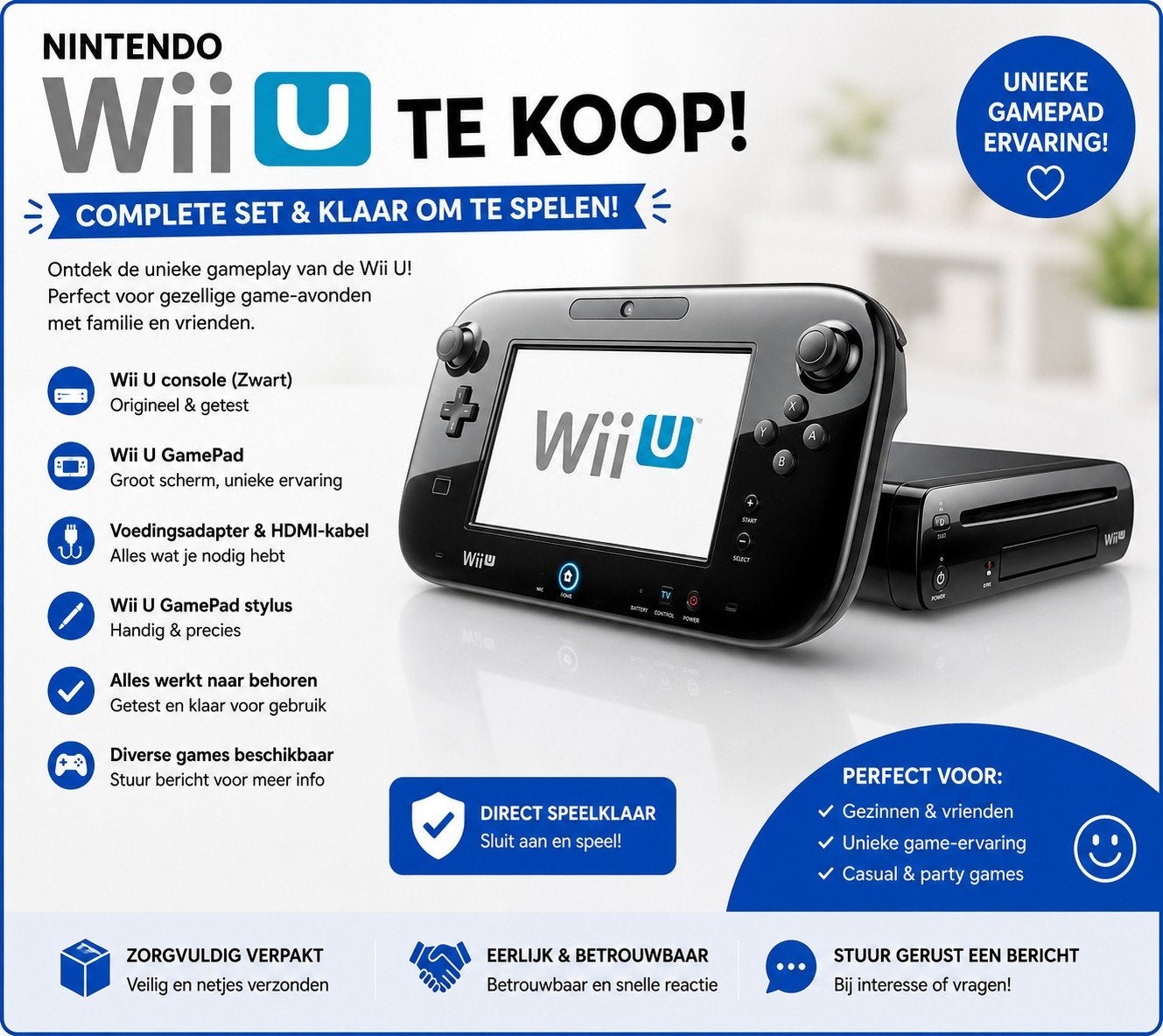 Zwarte Nintendo Wii U te Koop – Compleet!, Ophalen of Verzenden, Zo goed als nieuw