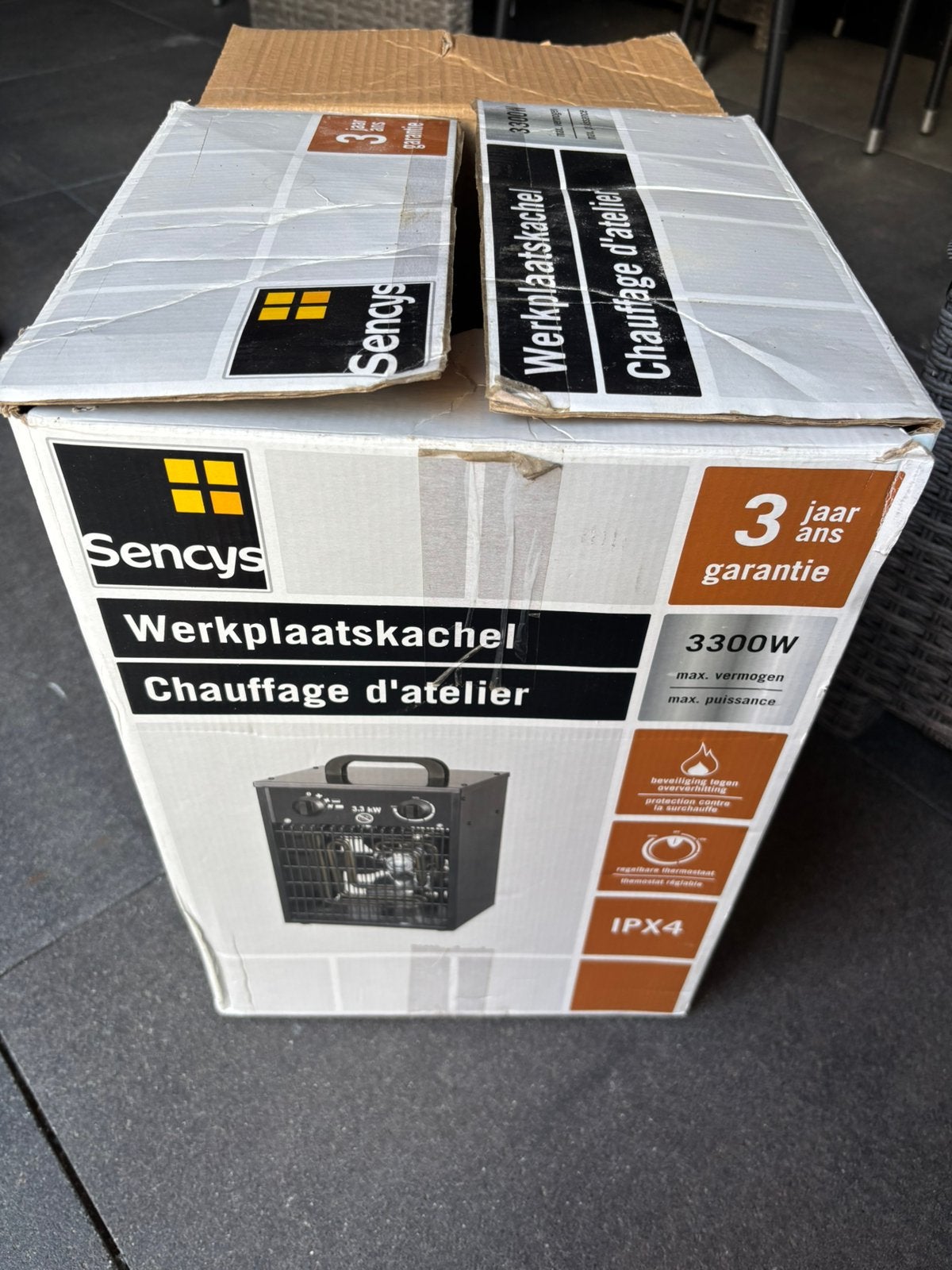 Te koop 3300W Sencys werkplaatskachel., Ophalen, Tafel- of Grondventilator, Minder dan 60 m³, 3 snelheden of meer
