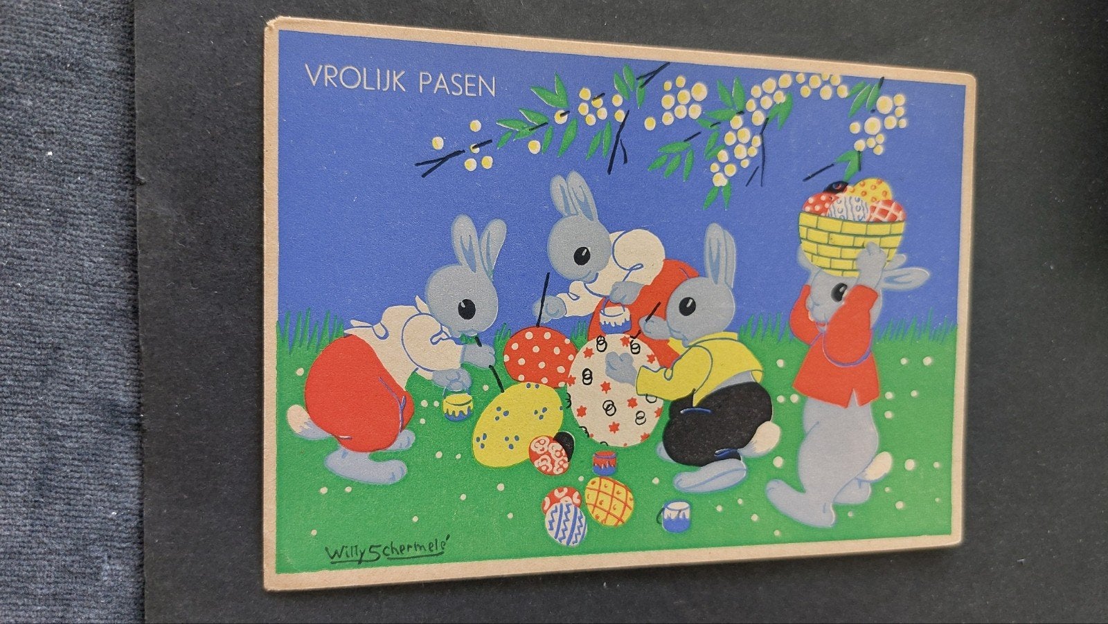 Willy Schermelè, Vrolijk Pasen, de eieren worden geverfd, Verzenden, 1940 tot 1960, Ongelopen, Overige thema's