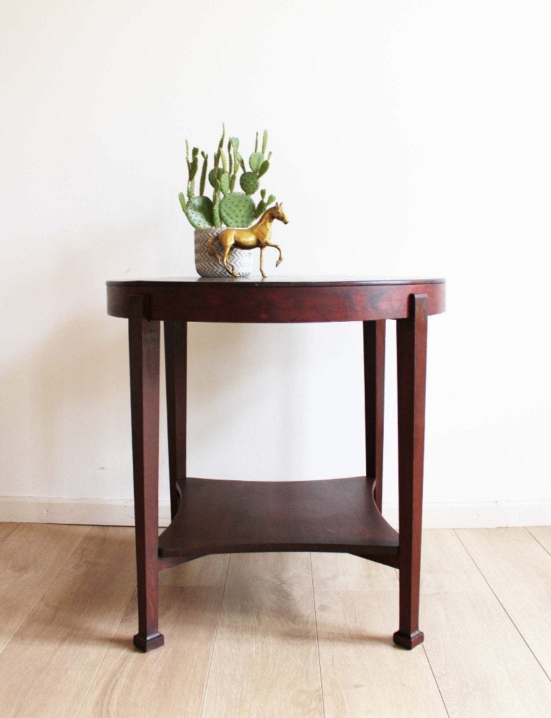 Ronde Art Deco tafel. Houten vintage salon / bijzettafel, Ophalen