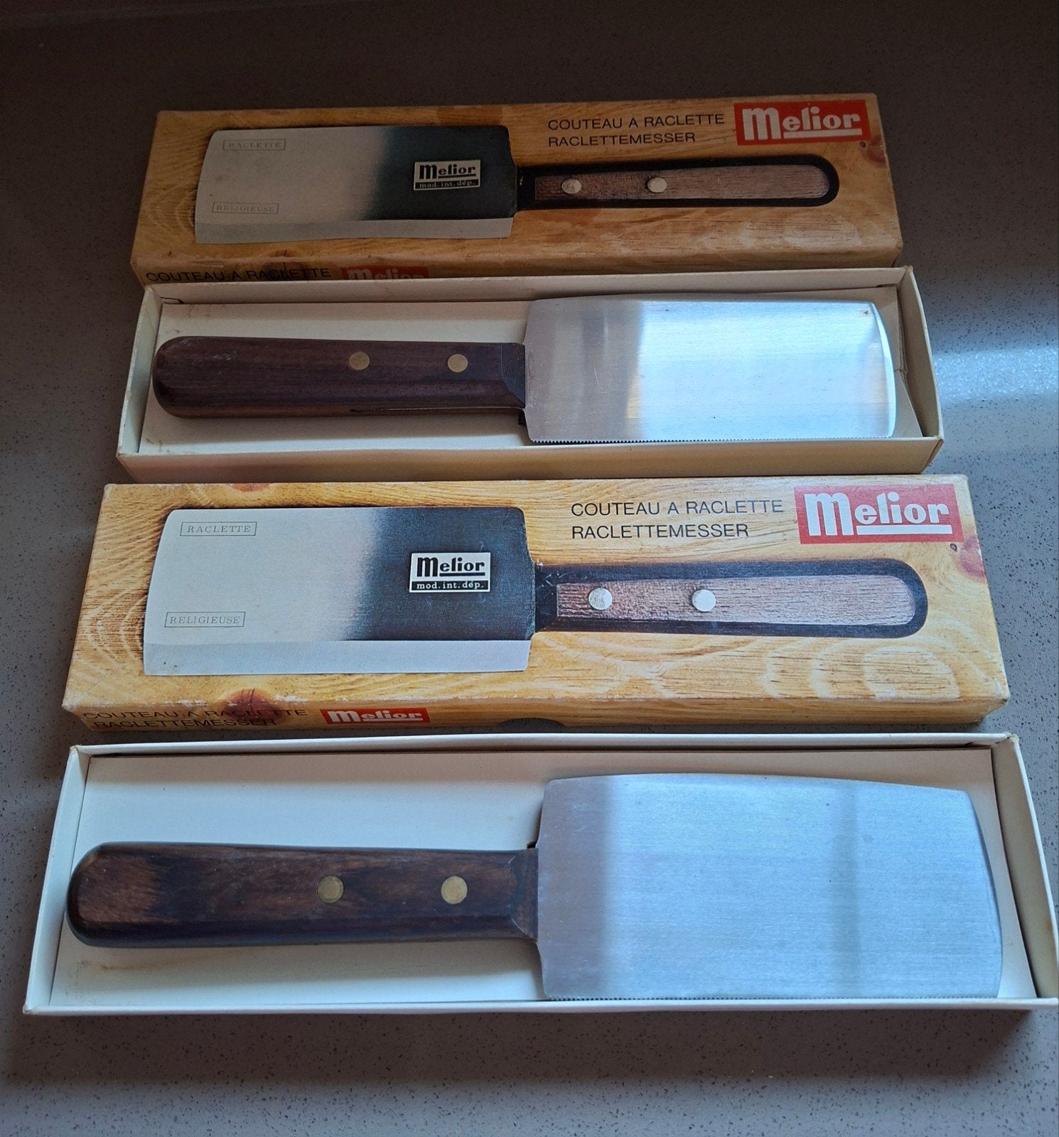 2 Melior raclettemessen, Overige materialen, Nieuw, Ophalen of Verzenden, Overige merken