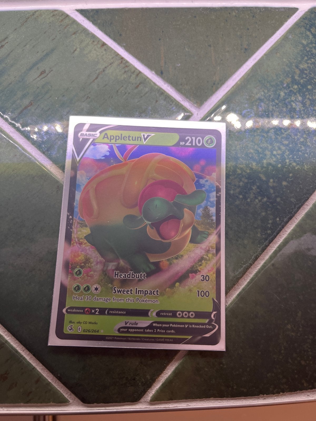 Pokémon Kaart Appletun V 026/264 Fusion Strike, Ophalen of Verzenden, Zo goed als nieuw, Losse kaart