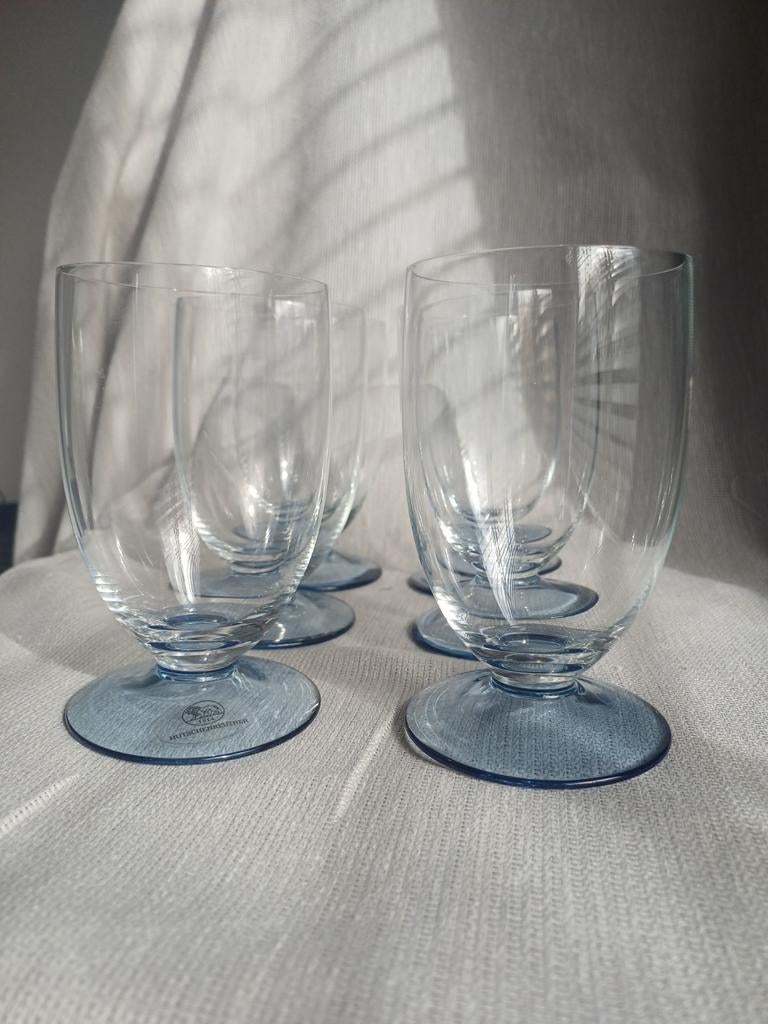 Hutschenreuther kristallen glazen met blauwgrijze voet, Ophalen of Verzenden, Zo goed als nieuw, Overige typen