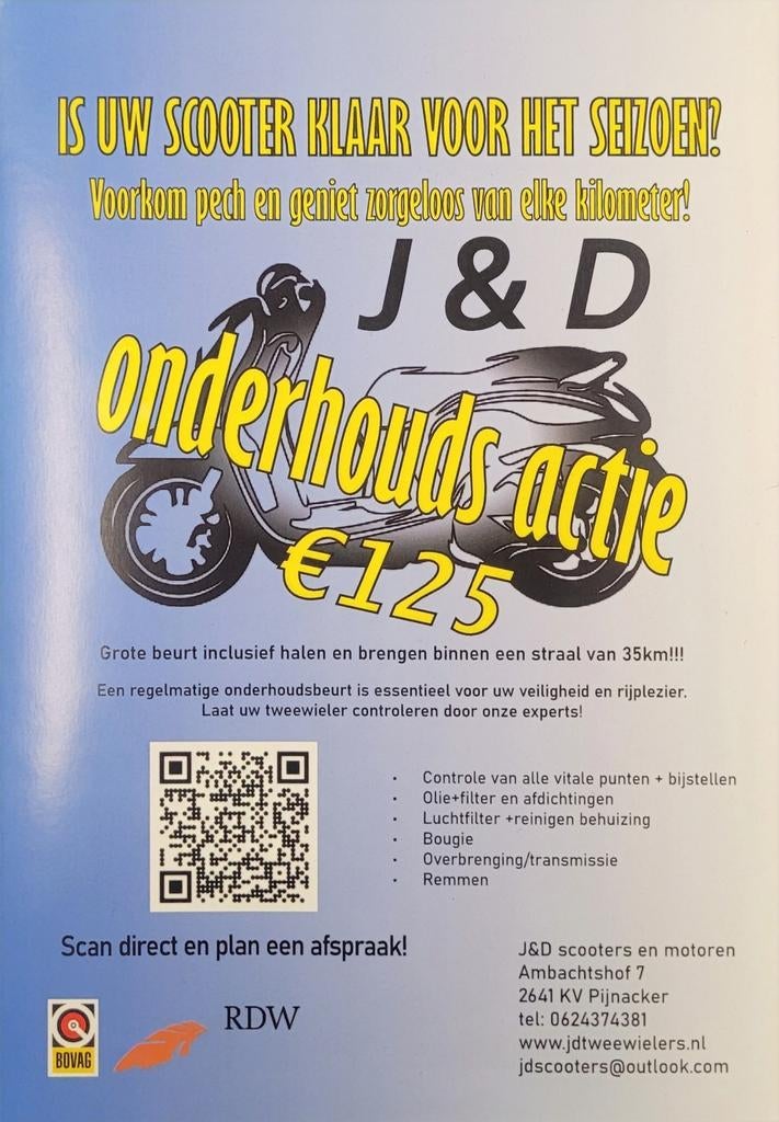 ONDERHOUDS ACTIE SCOOTER/MOTOREN OCCASIONS, Vespa, Nieuw, Peugeot, Ophalen