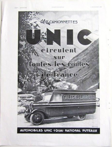2 grote advertenties Bernard Unic 1931 vrachtwagens trucks, Ophalen of Verzenden, Gebruikt, Auto's