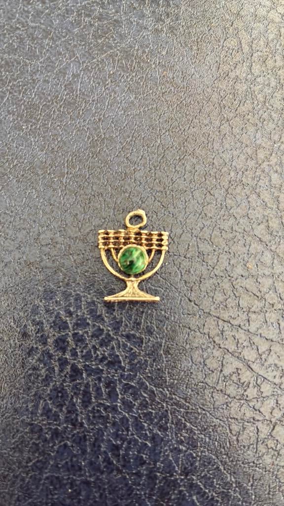 Zilver hanger menora met malachiet Joods, Ophalen of Verzenden, Gebruikt, Zilver, Zilver