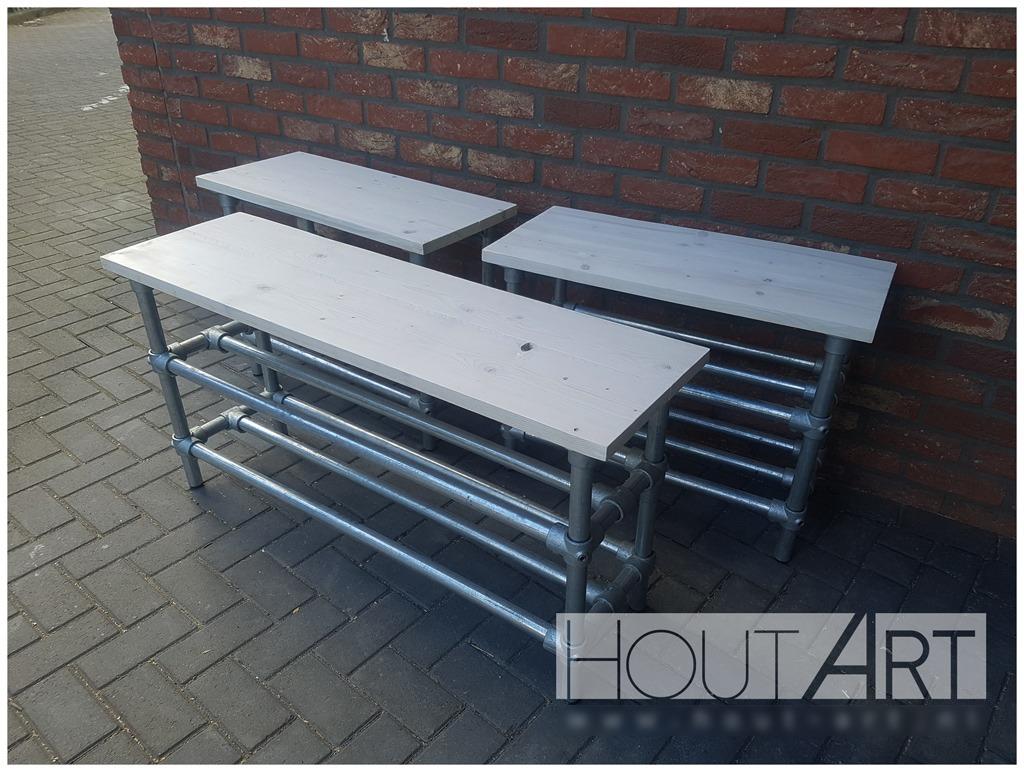 Schoenenkast steigerbuis met bovenblad steigerhout, Info@hout-art.nl, Nieuw, Ophalen of Verzenden, Hoeves 3 in Schijndel