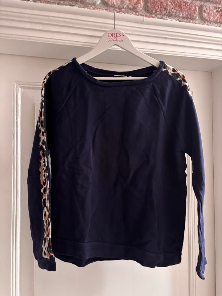 Donkerblauwe trui met panterprint - WE - Maat L, Ophalen of Verzenden, Zo goed als nieuw, Maat 42/44 (L), Blauw