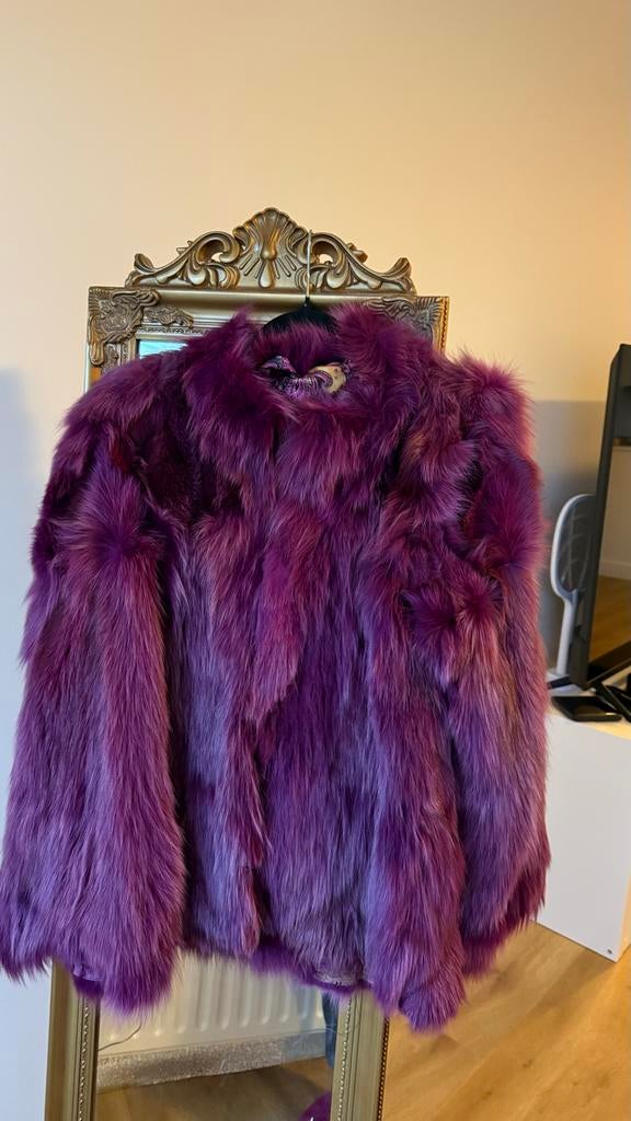 Vintage Arctic Fox Bontjas - Paars - Maat S, Ophalen of Verzenden, Gedragen, Maat 36 (S), Paars