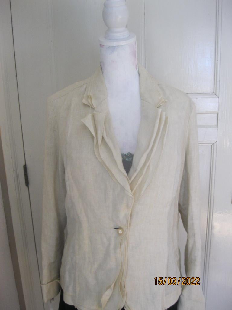 Sophia Pigozzi linnen jasje:mt 40, Kleding | Dames, Jasjes, Kostuums en Pakken, Zo goed als nieuw, Jasje, Maat 38/40 (M), Beige