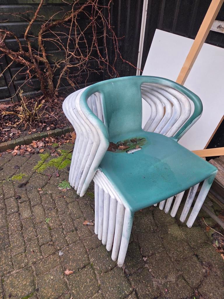 6 tuinstoeltjes tuin stoeltjes kunststof, Ophalen, Gebruikt, Kunststof, Stapelbaar