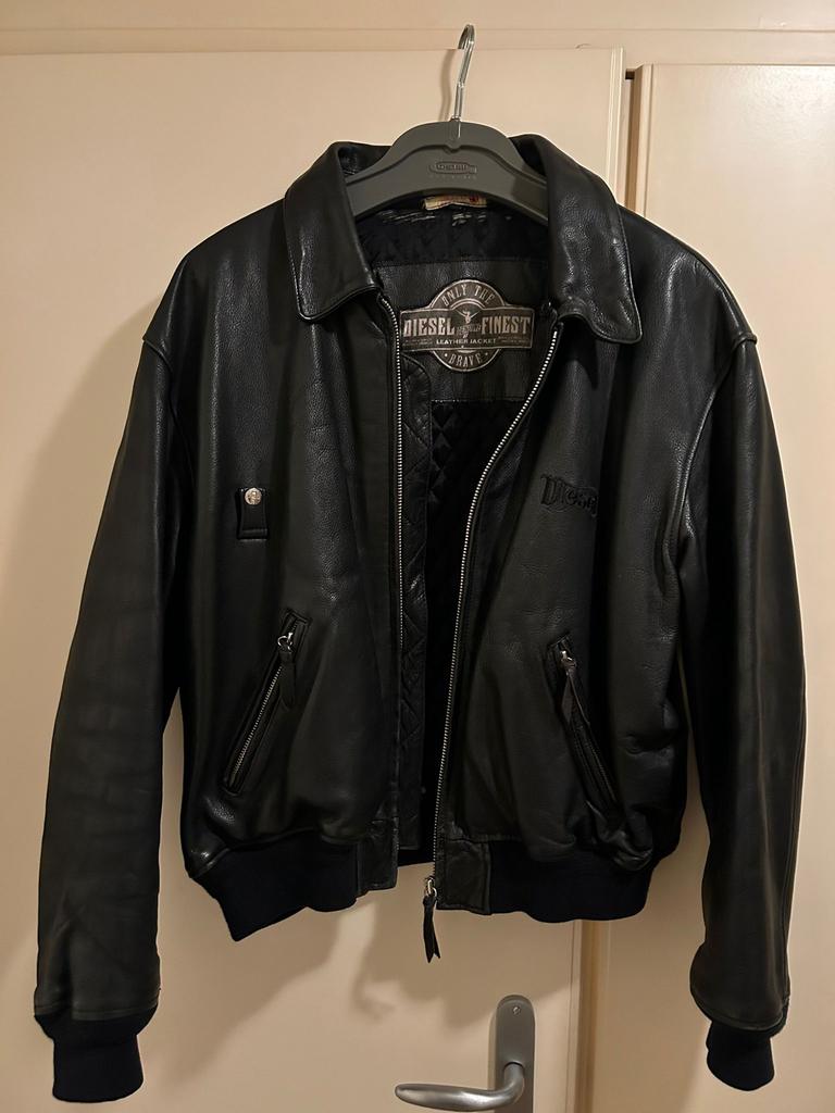 Vintage Diesel Leren Heren Jack - Zwart, Ophalen of Verzenden, Gedragen, Maat 52/54 (L), Zwart