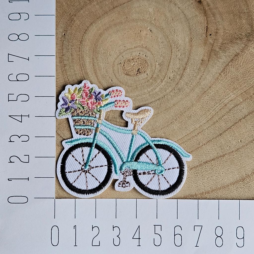 Strijk embleem applicatie Patch Fiets met bloemen mandje, D, Verzenden, Nieuw, D