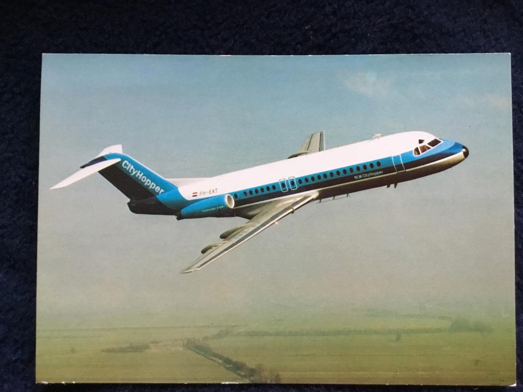 Fokker F-28 CityHopper Postkaart ansicht, Ophalen of Verzenden, Zo goed als nieuw, Kaart, Foto of Prent