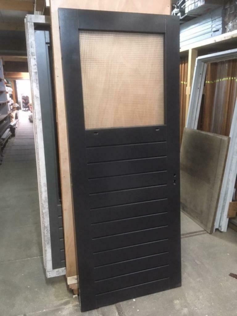 hardhouten buitendeur hoge borstwering met draadglas, Doe-het-zelf en Verbouw, Deuren en Horren, Ophalen, 80 tot 100 cm, 215 cm of meer