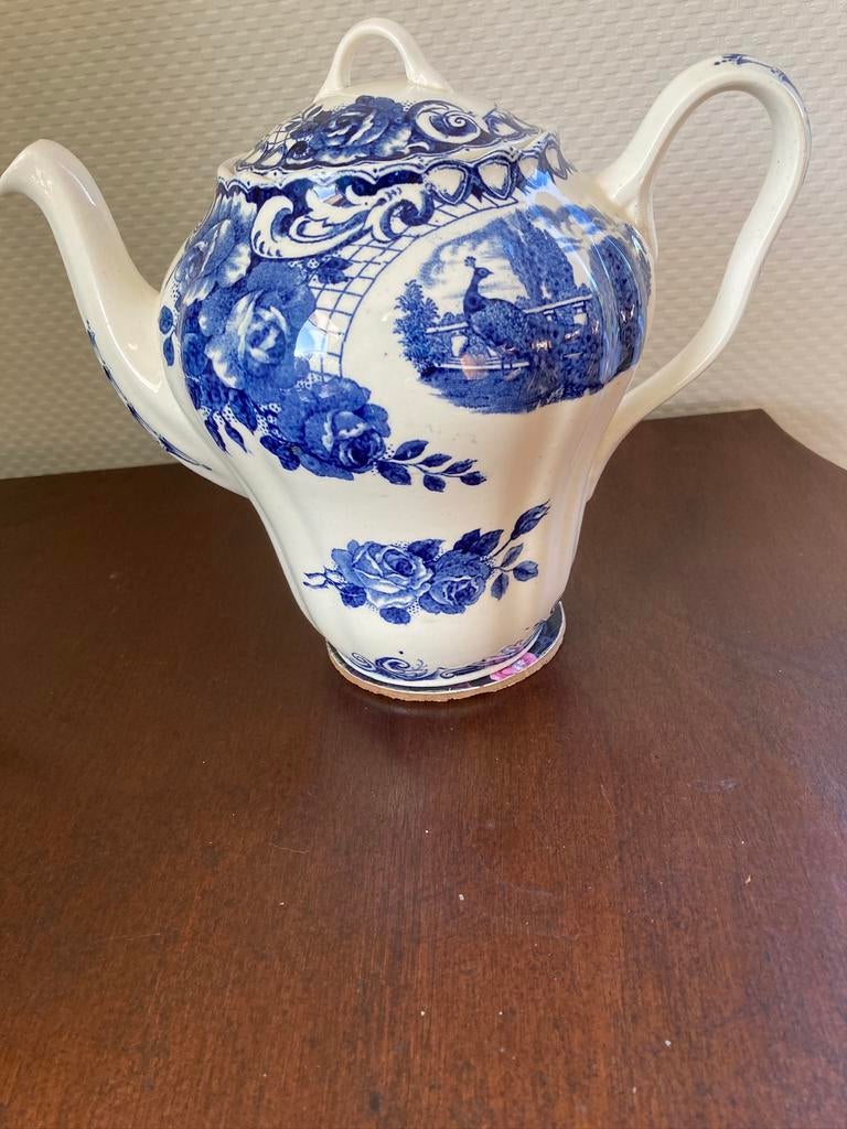 Grote theepot peacock  blauw wit pauw Maastricht, Ophalen of Verzenden