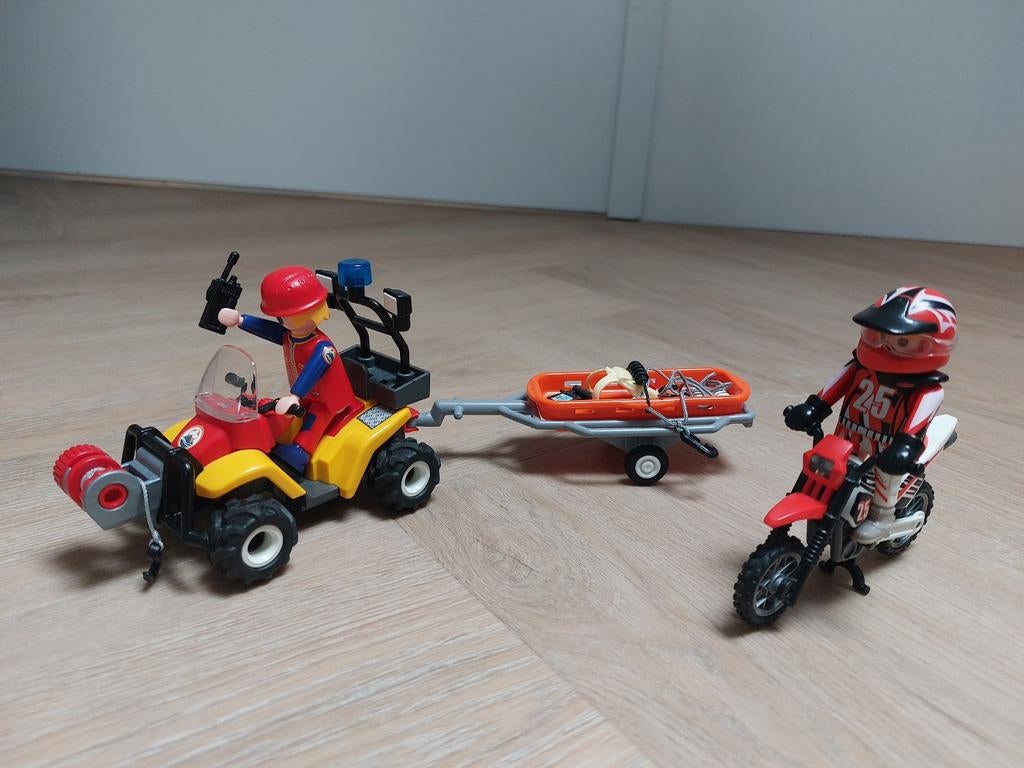 Playmobil Reddingsquad met draagberry+Playmobil Motorcrosser, Ophalen of Verzenden, Gebruikt