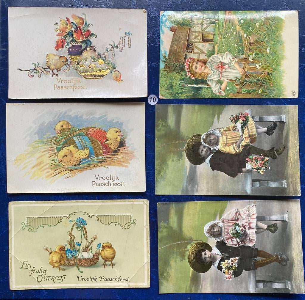 6 x antieke ansichtkaarten oa. Pasen verguld 1900-1950, Diversen, Pasen, Gebruikt, Ophalen of Verzenden, X, X
