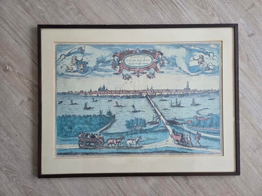 Gravure stad/ haven Kampen circa 1581, Ophalen of Verzenden