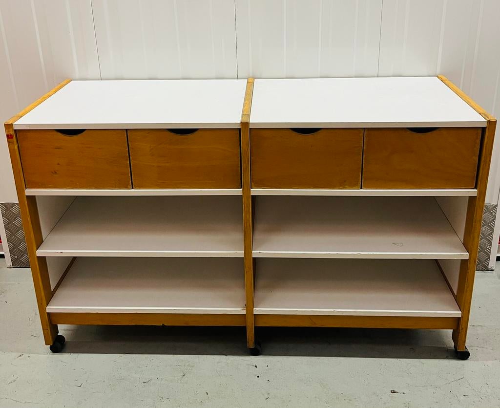 Vintage Schilte kast met houten bakken speelgoedkast, Ophalen, 105 cm of meer, Zo goed als nieuw, 75 tot 100 cm