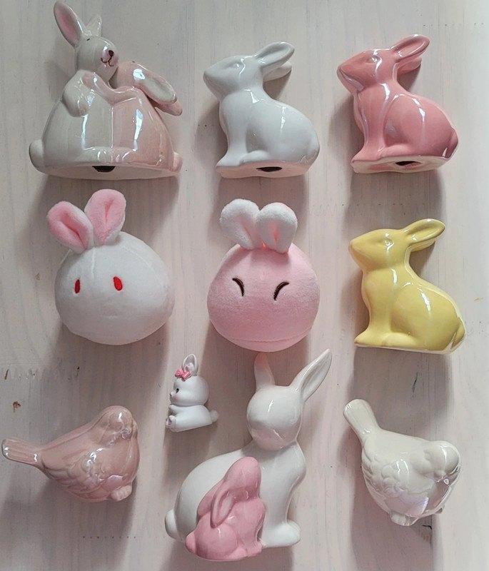 Konijntjes vogels pastel pasen decoratie, Verzenden, Zo goed als nieuw