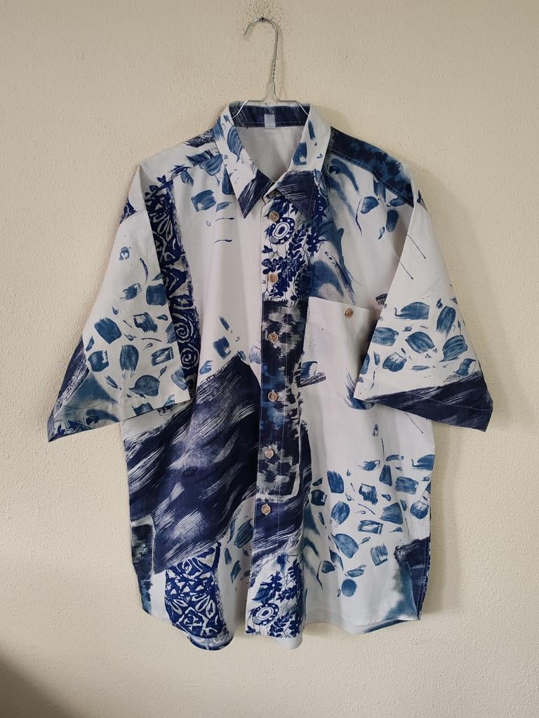 Vintage overhemd / shirt / print / blauw / wit / 2XL / 3XL, Kleding | Heren, Albert Cuypstr 168a, Blauw, Vintage, Ophalen of Verzenden