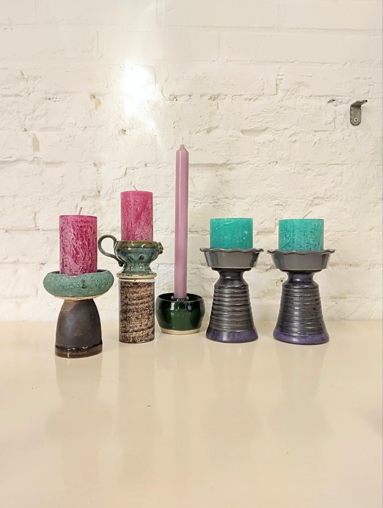 Set van 5 kandelaars met kaars upcycling keramiek vintage, Overige materialen, Zwart, Ophalen of Verzenden, Zo goed als nieuw
