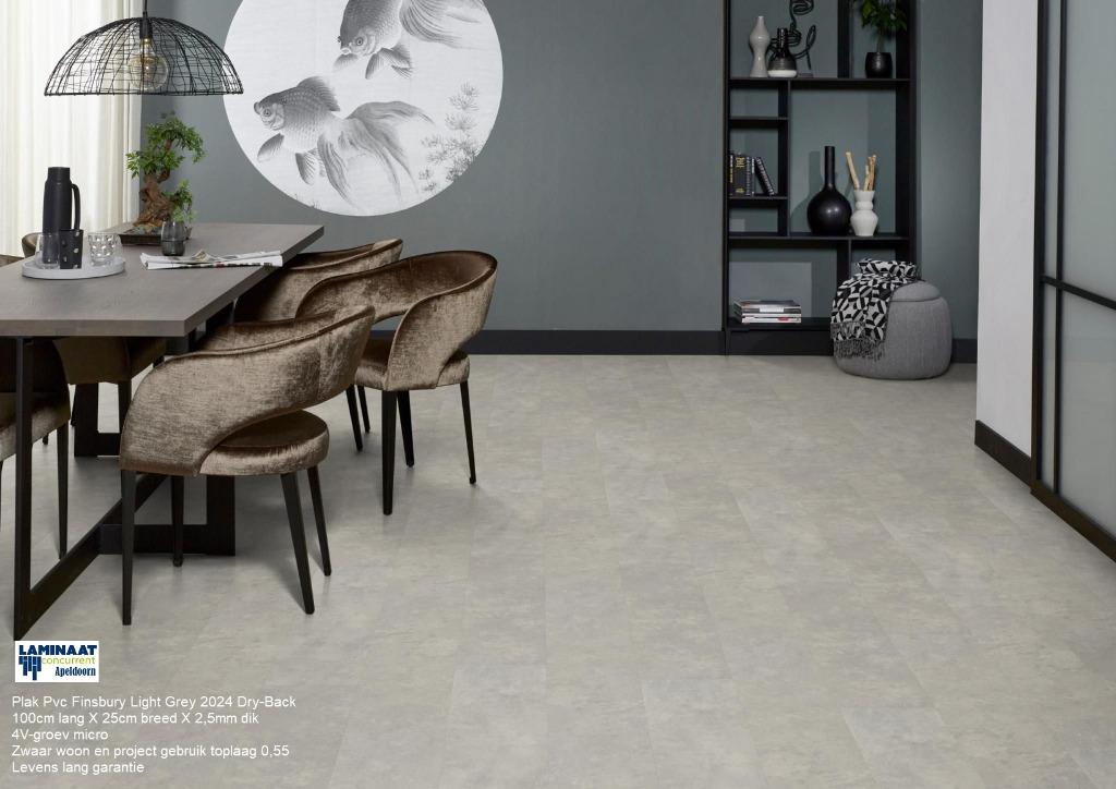 Plak Pvc Finsbury Light Grey Dry-Back Project kwaliteit vloe