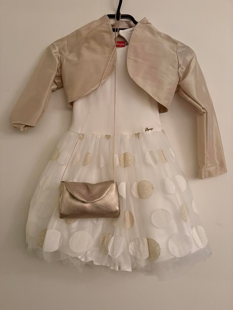 Communiejurkje tasje en borlero 122 incl. Petticoat, Ophalen of Verzenden, Gebruikt, Meisje, Jurk of Rok