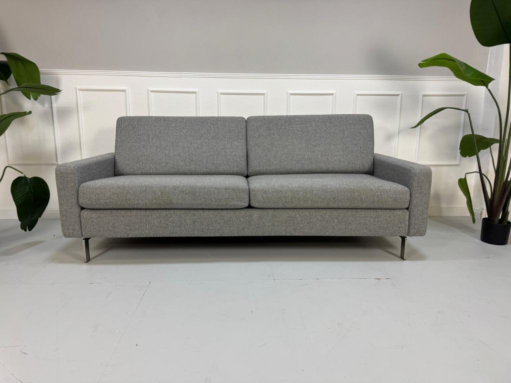COR Conseta Bank 2,5-zits Stof Grijs Set + Hoofdsteun, Gebruikt, Driepersoons, 75 tot 100 cm, Ophalen of Verzenden
