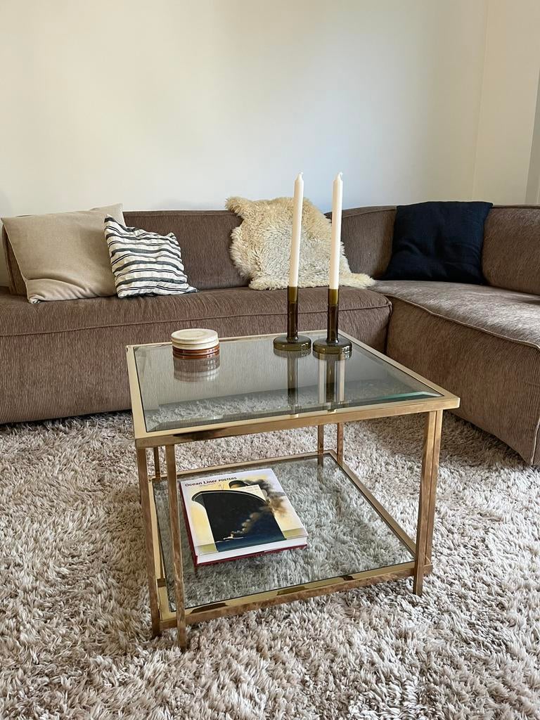 Vintage Glazen Salontafel - Hollywood Regency Stijl, Ophalen, Gebruikt, 50 tot 100 cm, Vierkant