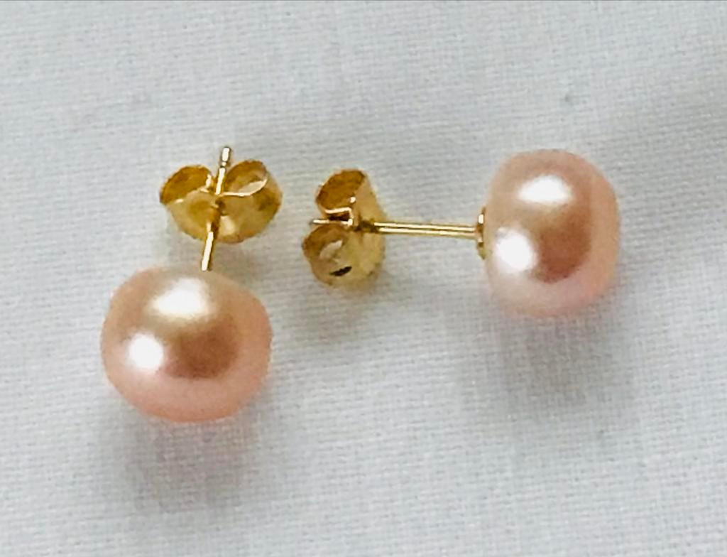 Zalmroze Zuidzee parel oorbellen 14K, Sieraden, Tassen en Uiterlijk, Paars, Nieuw, Ophalen of Verzenden, Knopjes of Stekers