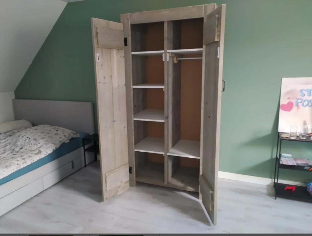 Steigerhouten Set: Bureau, Bed en Kast NU voor €1150!, Ophalen, Eenpersoons, Steigerhout, Nieuw