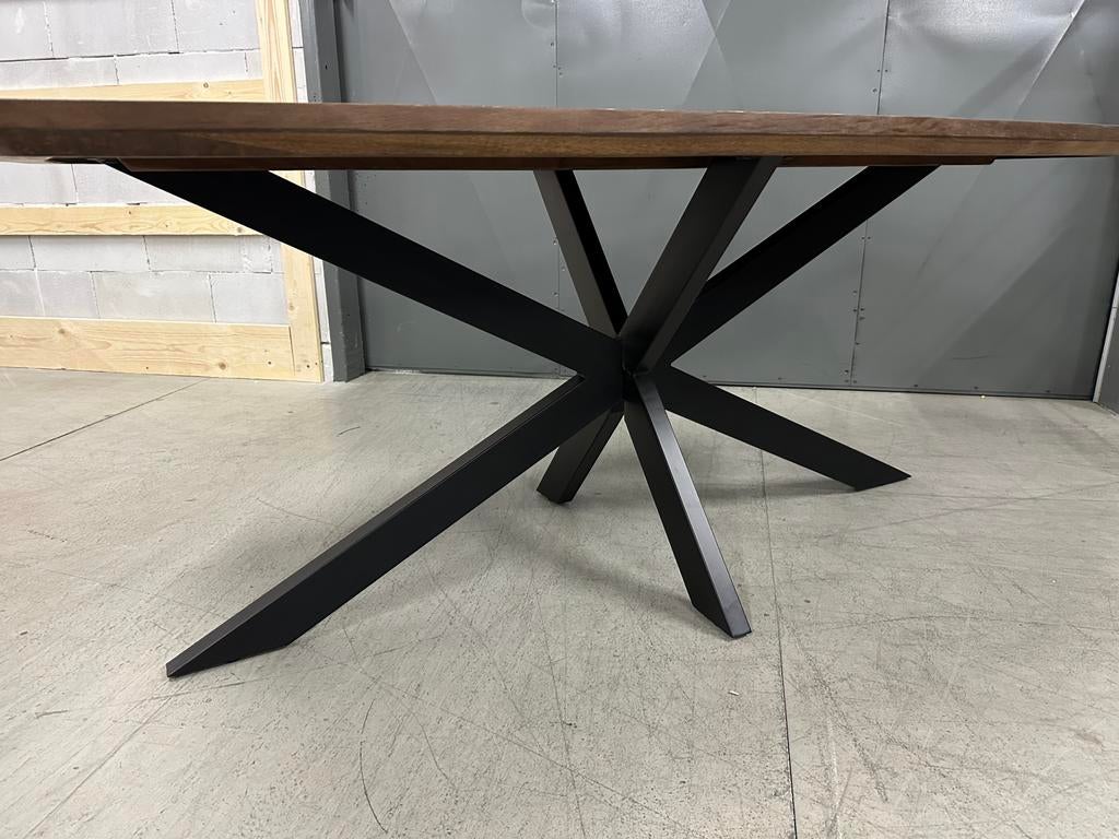 Eettafel l bruin fineer l deens ovaal l 220x100 l NIEUW, 100 tot 150 cm, 200 cm of meer, Ophalen of Verzenden, Zo goed als nieuw