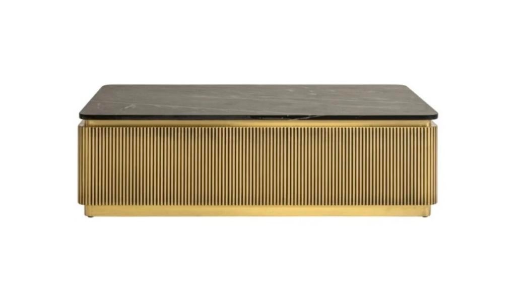 Richmond Interiors Ironville Salontafel - Goud, 140x80cm, Huis en Inrichting, Tafels | Salontafels, Ophalen, 100 tot 150 cm, Zo goed als nieuw