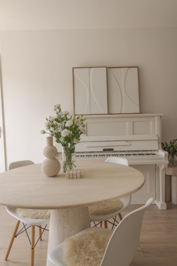 Prachtige Travertin Eettafel Konische poot - 100 t/m 160cm, Rond, Nieuw, Ophalen of Verzenden, Vijf personen of meer