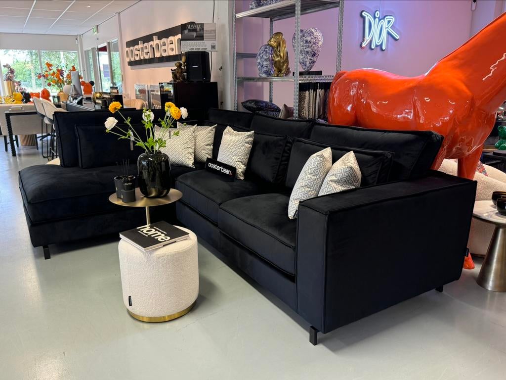 Luxe Velvet Hoekbank King 220x310cm Zwart Quartz800 - Black, Info@oosterbaanwonen.nl, Nieuw, Venus 31 8448 CE Heerenveen, Oosterbaan Wonen