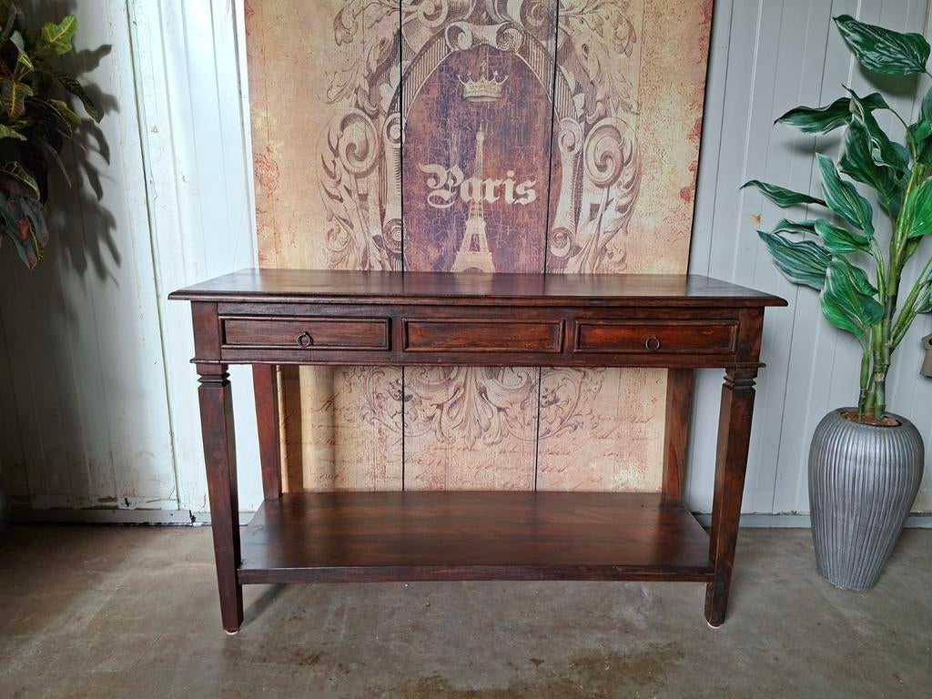 Koloniaal teakhouten sidetable, wandtafel, console afm. 120x