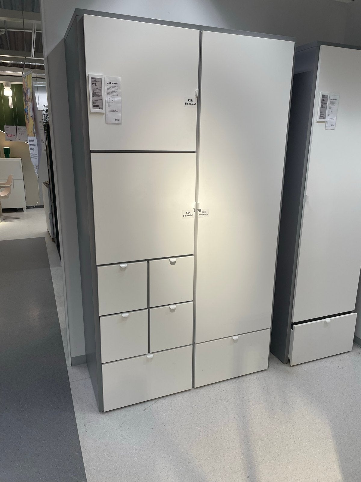 IKEA VISHTUS Kledingkast 122x59x216 cm grijs/wit, Ophalen, Overige materialen, 100 tot 150 cm, 200 cm of meer